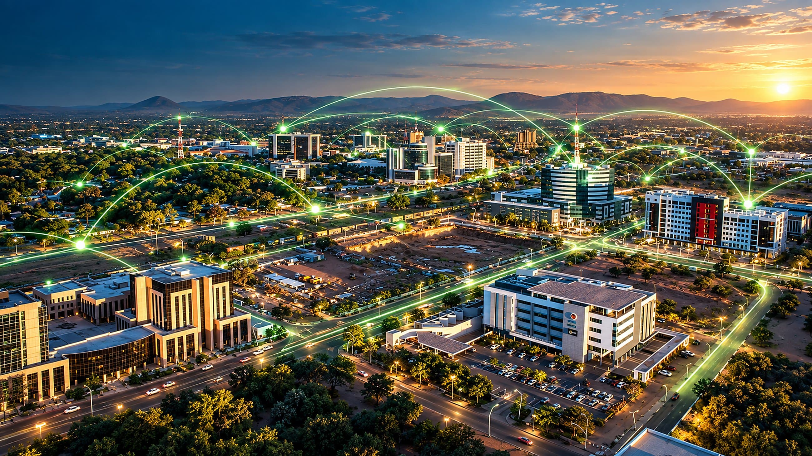 Connected Gaborone skyline representing Verbosec Internet coverage and digital connectivity